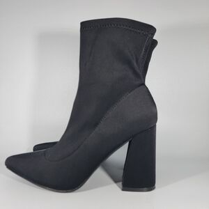 Givana Sock Fit Stretch Boot Black Pointed Toe Block Heel Size EU 38 US 7.5